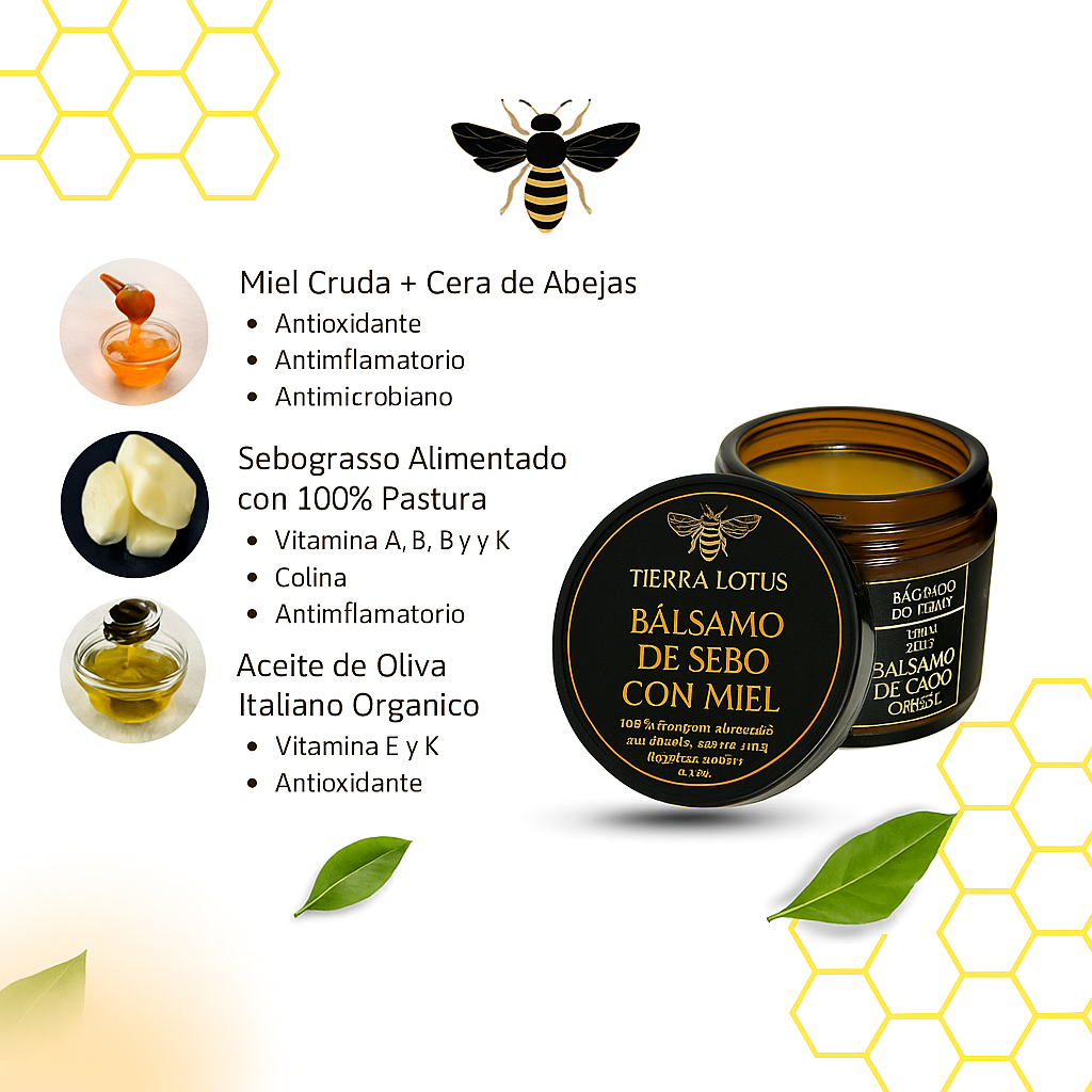Bálsamo de Sebo de Res con Miel Cruda Terra Lotus