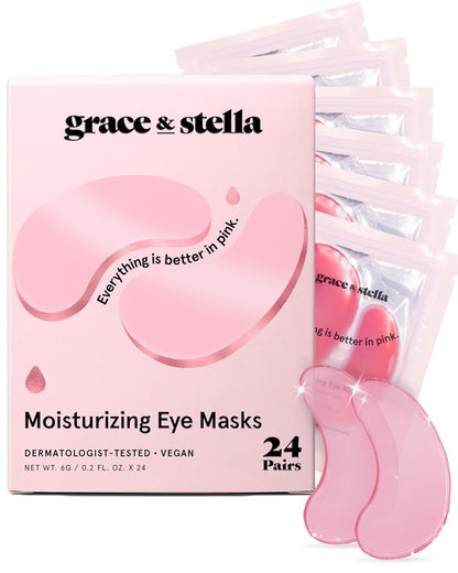 Grace & Stella Under Eye Mask - Reduce Dark Circles, Puffy Eyes, Undereye Bags & Wrinkles - Gel Under Eye Patches, Vegan & Cruelty-Free Self Care (72 Pairs, Gold Pink Blue)