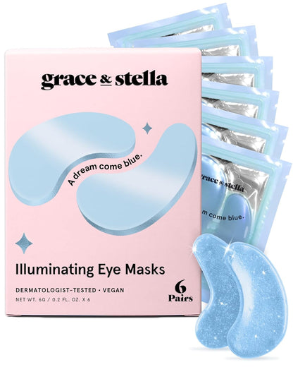 Grace & Stella Under Eye Mask - Reduce Dark Circles, Puffy Eyes, Undereye Bags & Wrinkles - Gel Under Eye Patches, Vegan & Cruelty-Free Self Care (72 Pairs, Gold Pink Blue)