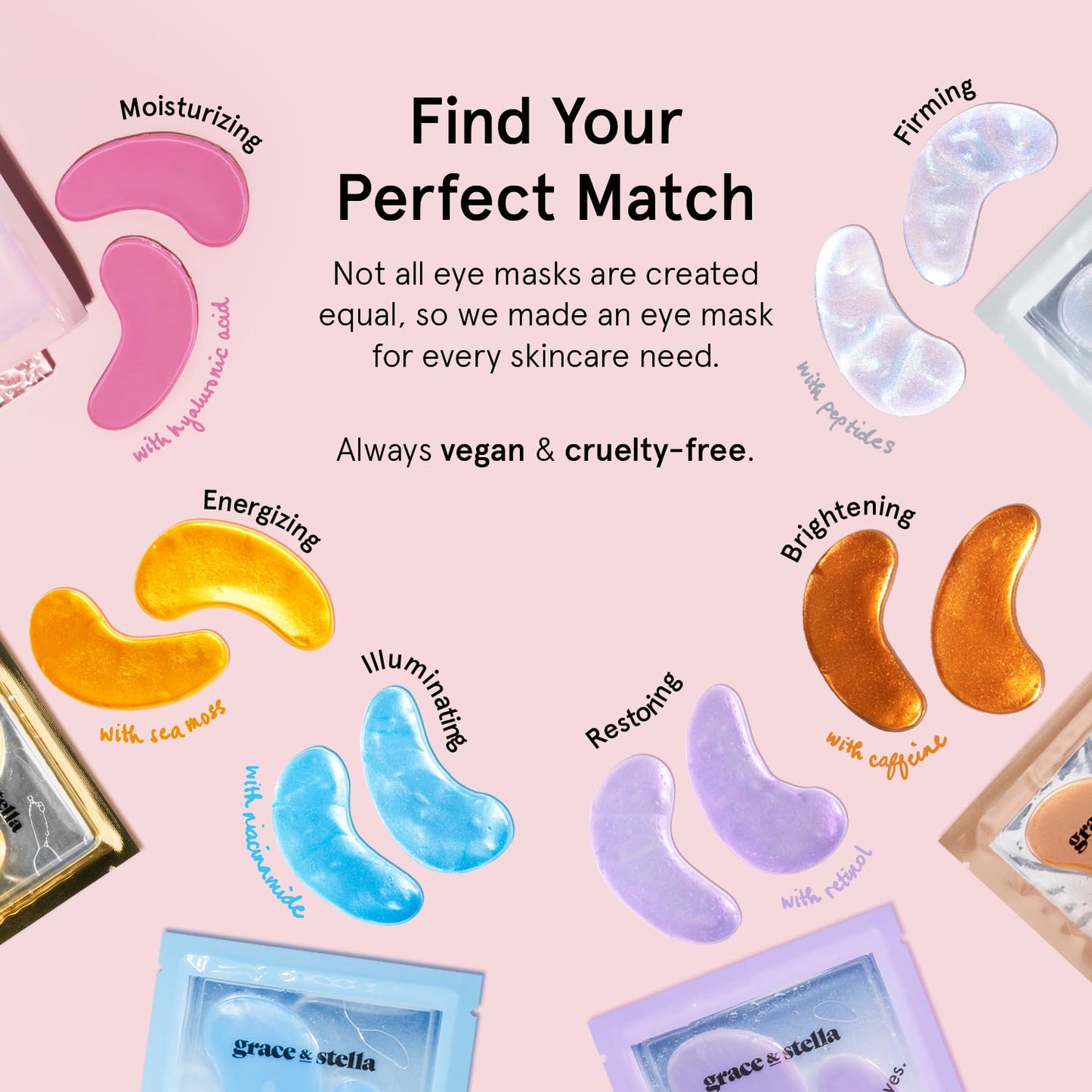 Grace & Stella Under Eye Mask - Reduce Dark Circles, Puffy Eyes, Undereye Bags & Wrinkles - Gel Under Eye Patches, Vegan & Cruelty-Free Self Care (72 Pairs, Gold Pink Blue)