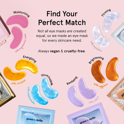 Grace & Stella Under Eye Mask - Reduce Dark Circles, Puffy Eyes, Undereye Bags & Wrinkles - Gel Under Eye Patches, Vegan & Cruelty-Free Self Care (72 Pairs, Gold Pink Blue)