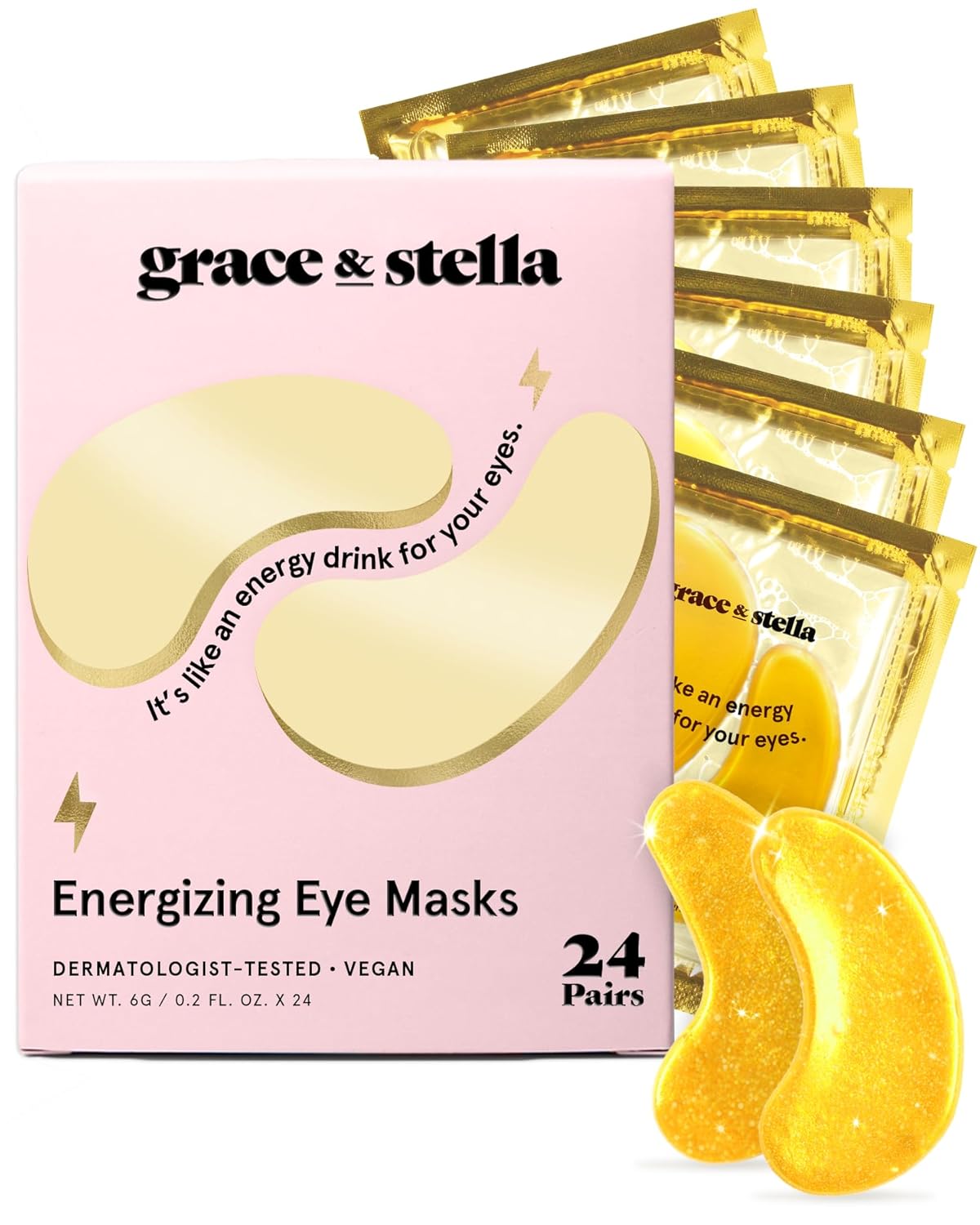 Grace & Stella Under Eye Mask - Reduce Dark Circles, Puffy Eyes, Undereye Bags & Wrinkles - Gel Under Eye Patches, Vegan & Cruelty-Free Self Care (72 Pairs, Gold Pink Blue)
