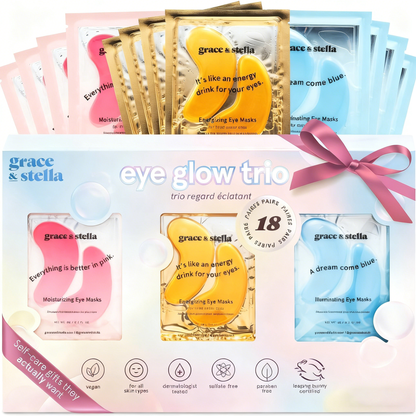 Grace & Stella Under Eye Mask - Reduce Dark Circles, Puffy Eyes, Undereye Bags & Wrinkles - Gel Under Eye Patches, Vegan & Cruelty-Free Self Care (72 Pairs, Gold Pink Blue)